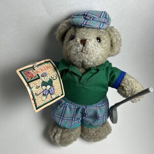 NWT Vintage Plush Golfing Teddy Bear Knickers Russ Stuffed Animal Beige Caddy